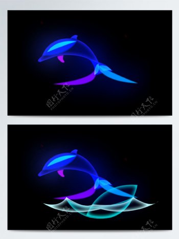 原创动物幻想之光原创炫彩渐变海豚元素设计