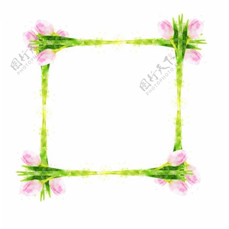 手绘植物花卉绿色水彩边框元素