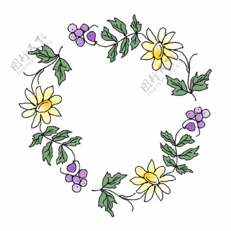 手绘紫色果花花卉边框可商用元素