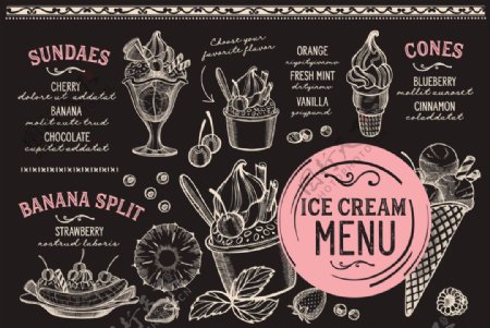 欧式复古手绘冰淇淋冷饮菜单模板