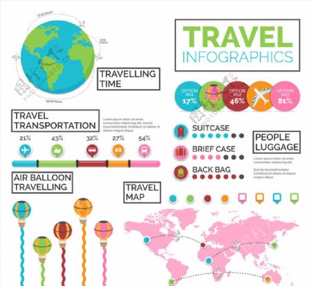 彩色旅行元素信息图设计矢量图