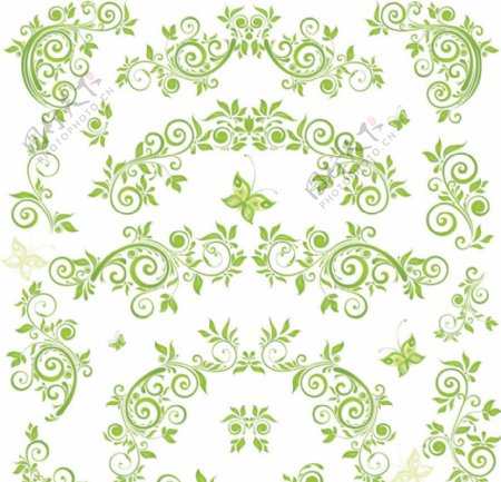 绿色时尚花纹花边装饰元素