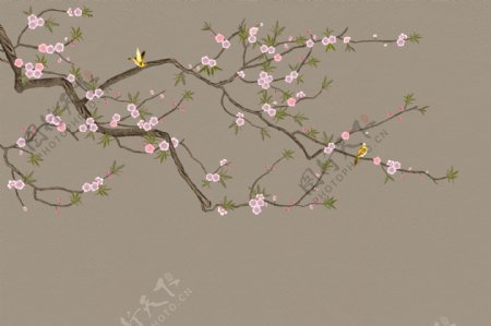 中式简约花鸟背景墙装饰画