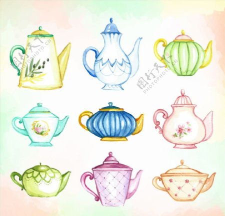 各式水彩茶壶