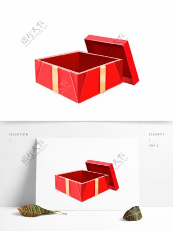 可商用红色喜庆质感手绘节日礼盒装饰元素