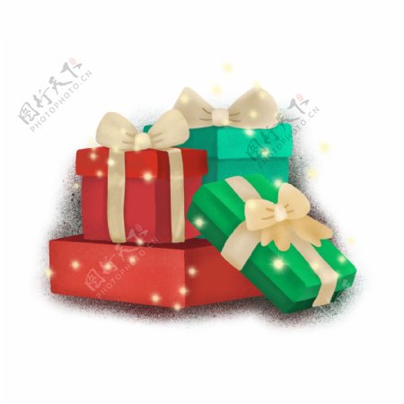 圣诞礼物盒手绘质感红色绿色节日气氛可商用
