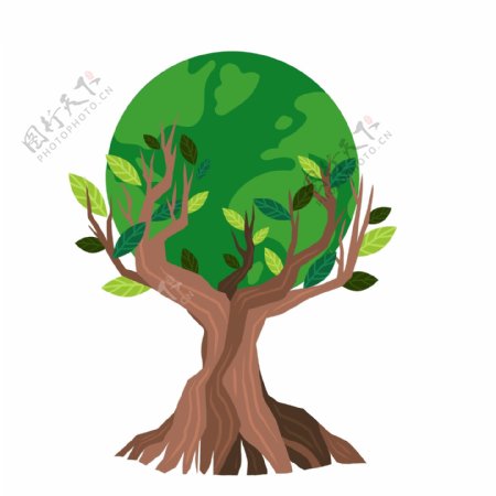 手绘绿色大树插画设计