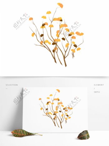 手绘银杏树枝设计可商用元素