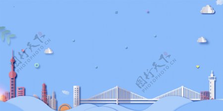 扁平立体城市大桥建筑海报背景