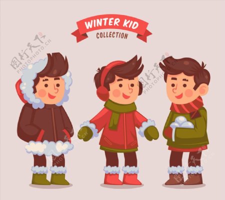 3款冬季着装男孩