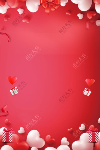 红色浪漫爱心气球礼盒感恩节背景素材