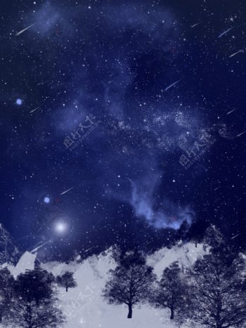 全原创手绘风繁星点点夜空背景