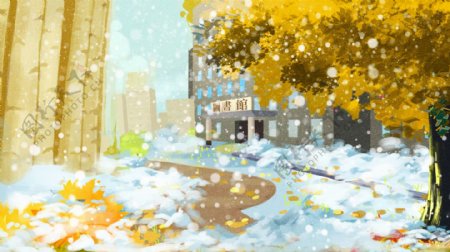 冬季街道枫树背景设计