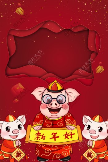 鞭炮红色卡通中国年广告背景图