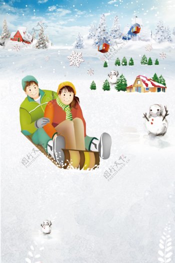 冬季情侣滑雪背景设计