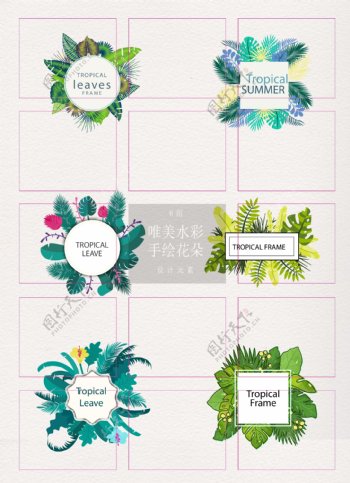 清新热带植物叶子装饰文本框