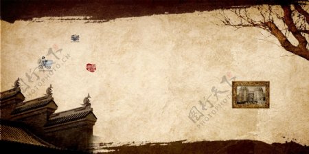 中国风水墨山水海报背景