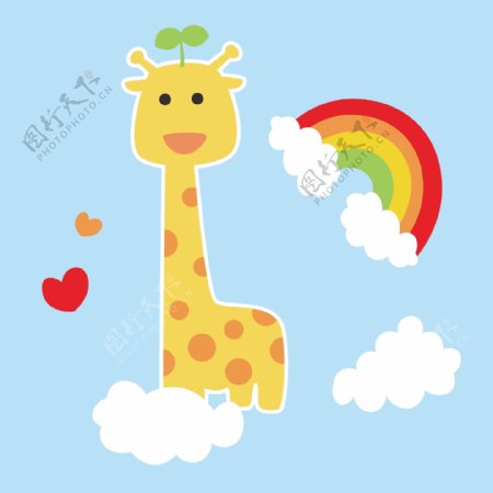 可爱长颈鹿云朵彩虹