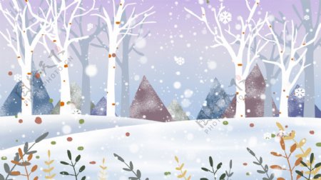 童话风卡通冬季白桦林背景设计