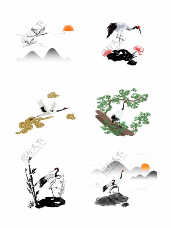 仙鹤古典中国风手绘元素套图