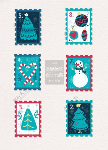 圣诞节邮票标签矢量设计元素
