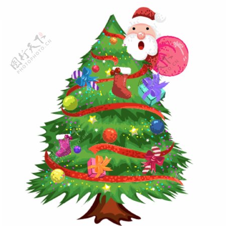 彩绘圣诞树圣诞老人复古像素化设计可商用元素