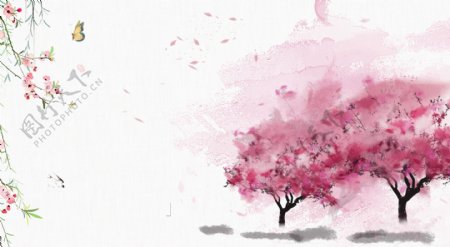 春季桃花树唯美背景