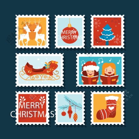 彩色的圣诞邮票标签素材