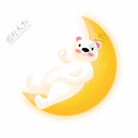 晚安睡在月亮上的小熊