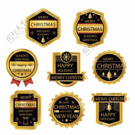 金色和黑色的圣诞节标签