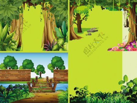 卡通动漫风景森林树林场景素材