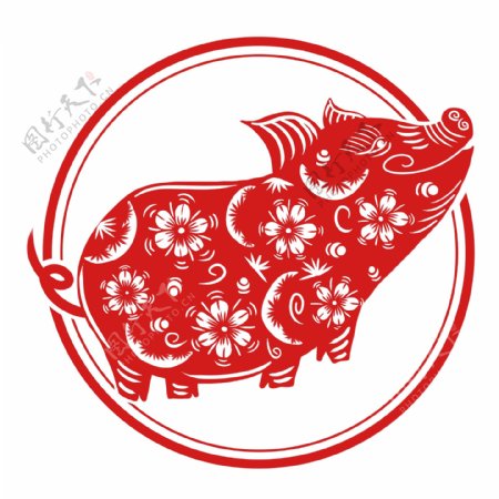原创手绘喜庆中国风2019猪年窗花剪纸猪