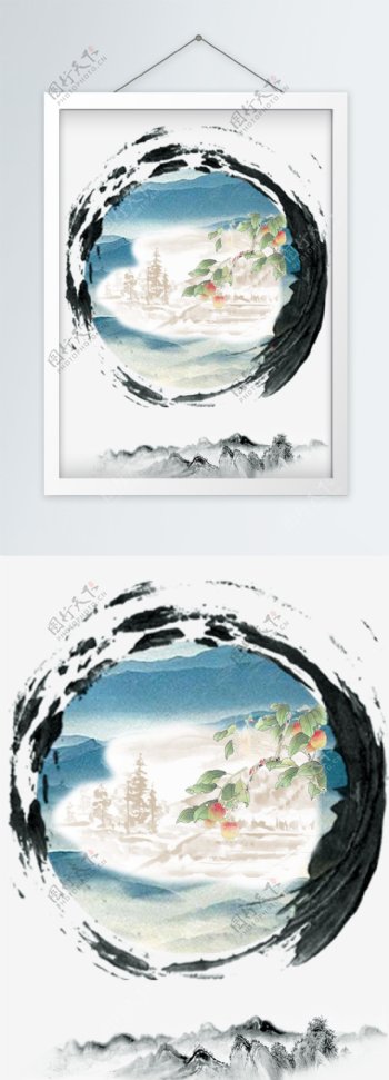 原创中国风水彩山水装饰画