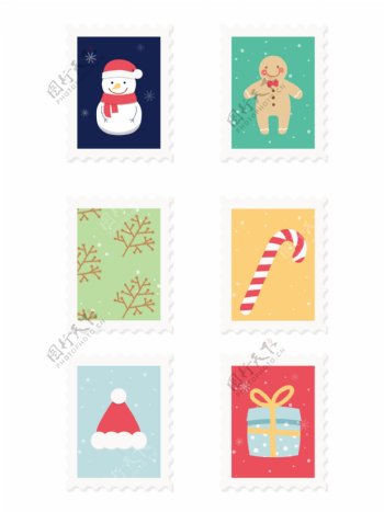 卡通圣诞邮票可爱设计元素套图