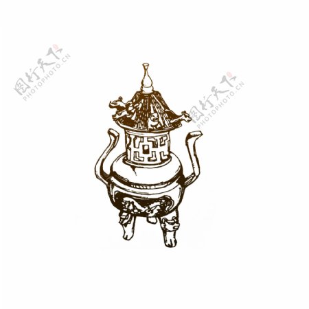 中式浮雕茶壶酒壶线性速写风元素