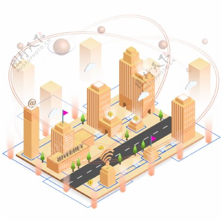 2.5D科技互联网城市未来信息化智能建筑