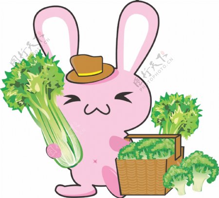 手捧蔬菜的萌兔子