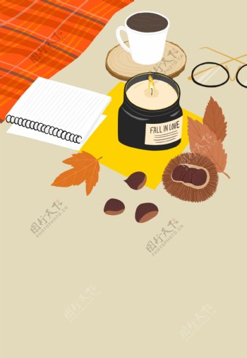秋季咖啡枫叶背景设计