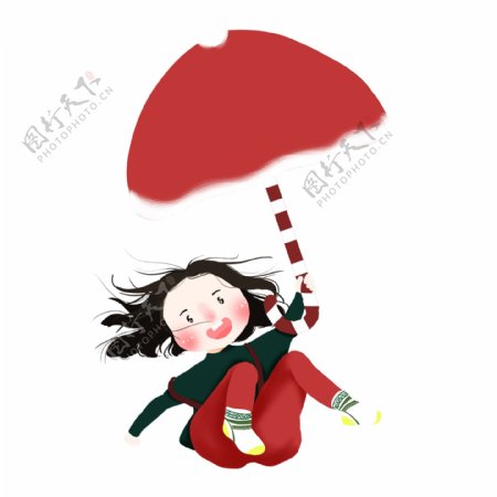 圣诞节撑着雨伞的女孩