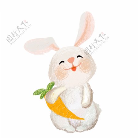 开心抱着萝卜的小兔子