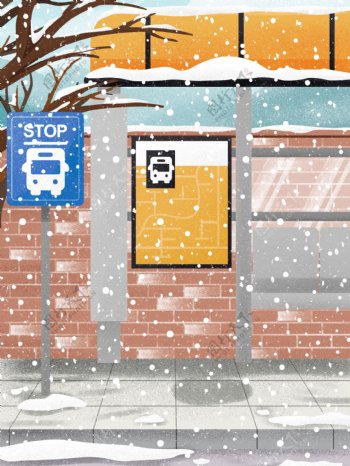 创意二十四节气大雪公交车站点背景素材
