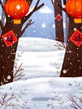 彩绘时尚冬季雪地背景设计