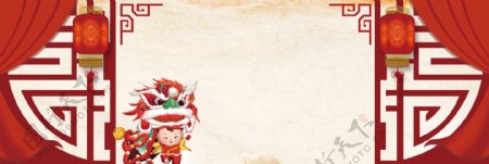 简约年货节中国风新年节日banner背景