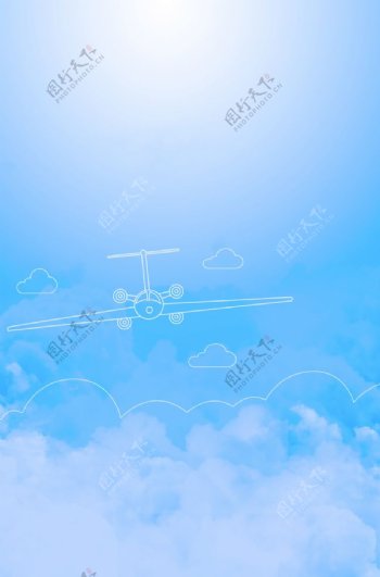 质感线条小飞机云彩旅行背景