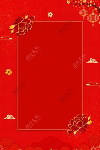 红色花朵边框新年背景素材