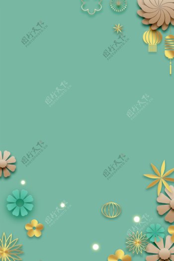 简约新年快乐春节花朵绿色背景素材