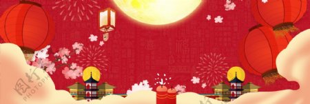 灯笼喜庆传统节日猪年banner背景