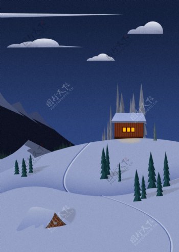 冬季雪景圣诞节冬至夜晚海报背景