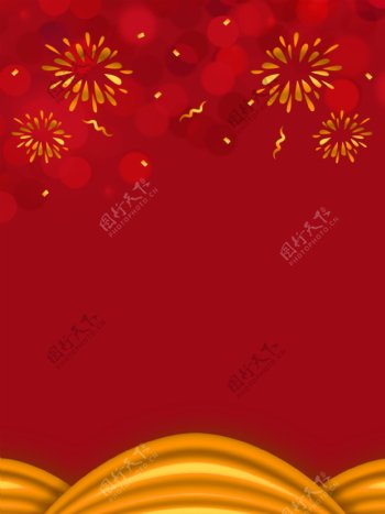 红色创意金色喜庆烟花元旦新年背景设计