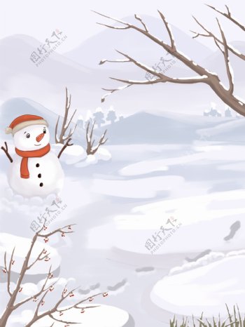 白色冬季雪人雪地背景设计